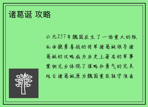诸葛诞 攻略